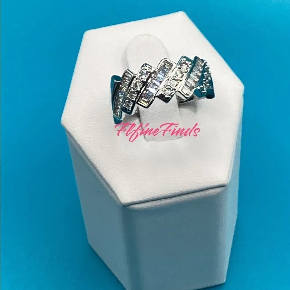 💖💎Stunning Sterling Silver Baguette and Round Diamond Eternity Band Ring💖💎 - Picture 6 of 14